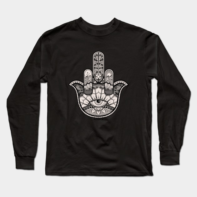 Middle Finger Ornate Hamsa Hand Long Sleeve T-Shirt by SunGraphicsLab